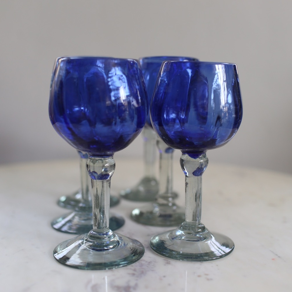 Blue glass goblets set of 6